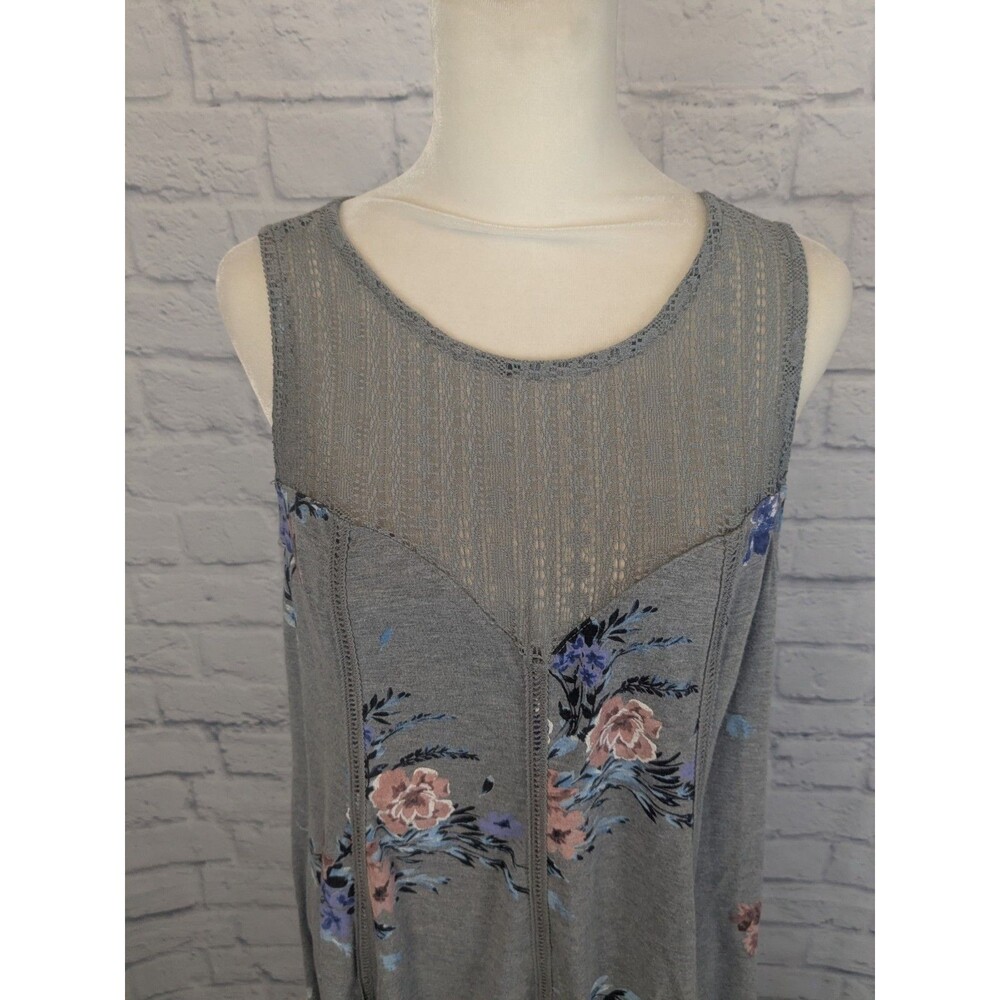 Torrid Jersey Knit Gray Floral Flowy Tank Dress Sz 00 M/L 10 Cottage Granny - Picture 2 of 8